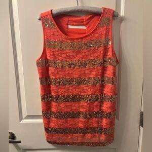 Coral and gold sequined tank